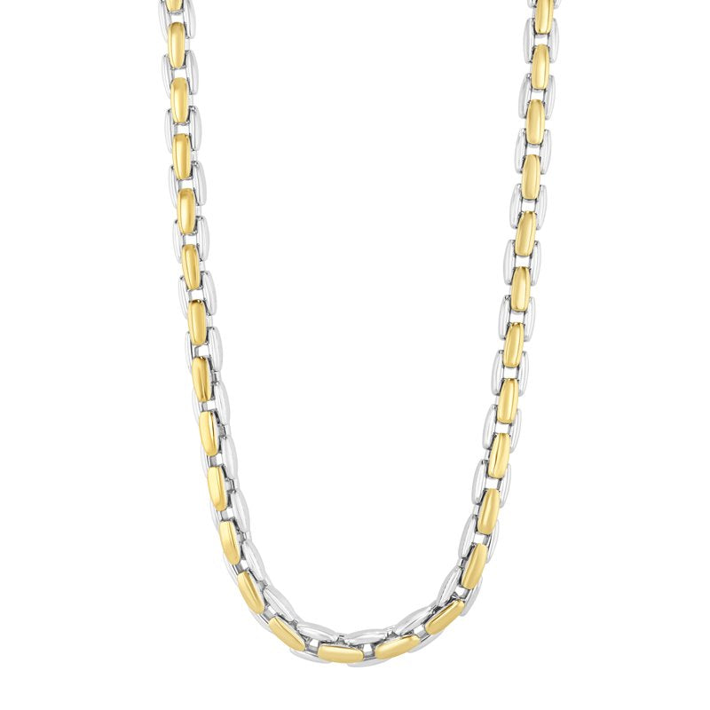 Men's Two-Tone Stainless Steel H-Link Chain Necklace 24 Inches - Modern Jewelry