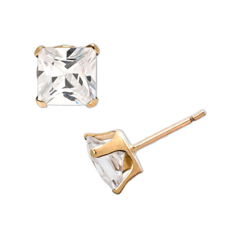 Women's 10k Gold Square CZ Stud Earrings - Timeless Jewelry Gift
