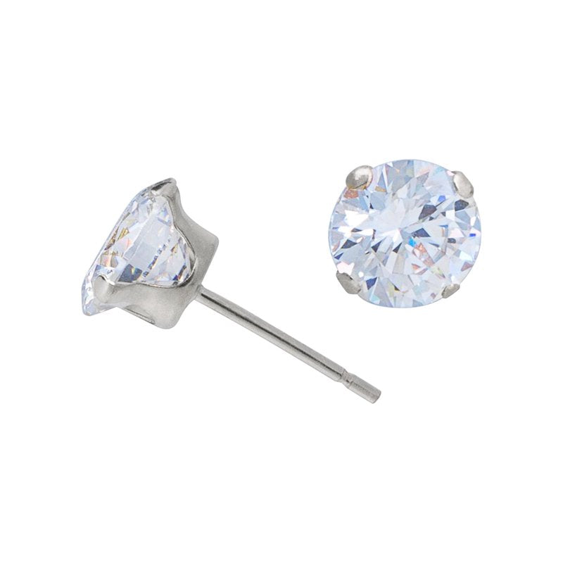 Women's 10K White Gold 5mm CZ Stud Earrings - Classic Diamond Look
