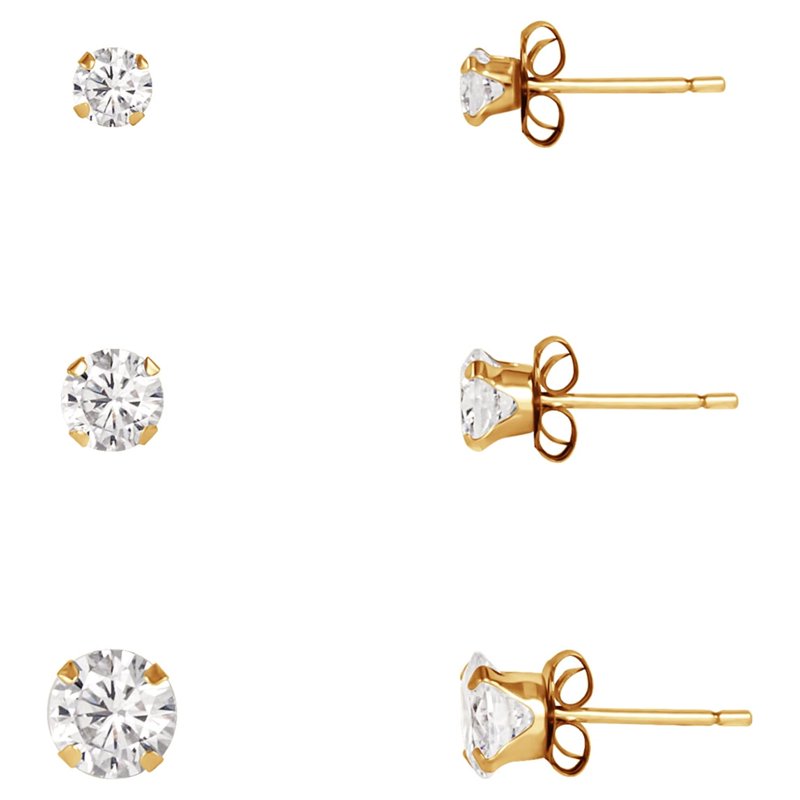 Women's CZ Diamond Stud Earrings Set in 10k Gold - Classic & Timeless