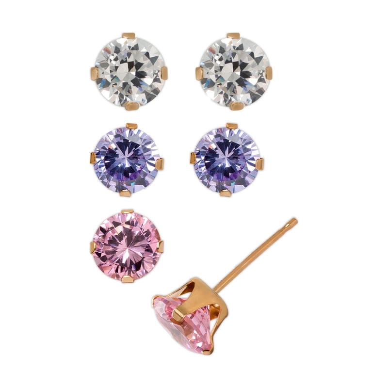 Multi-Color CZ Stud Earrings Set - 10kt Yellow Gold Women's Jewelry