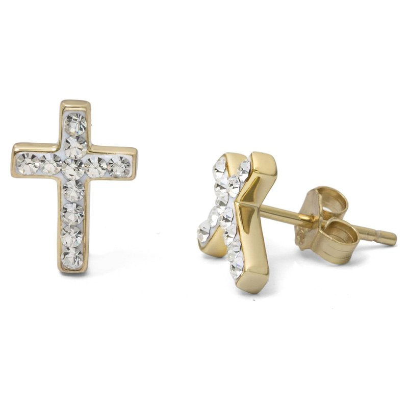 Women's Crystal Cross Earrings in 18kt Gold Over Sterling Silver - Elegant Jewelry