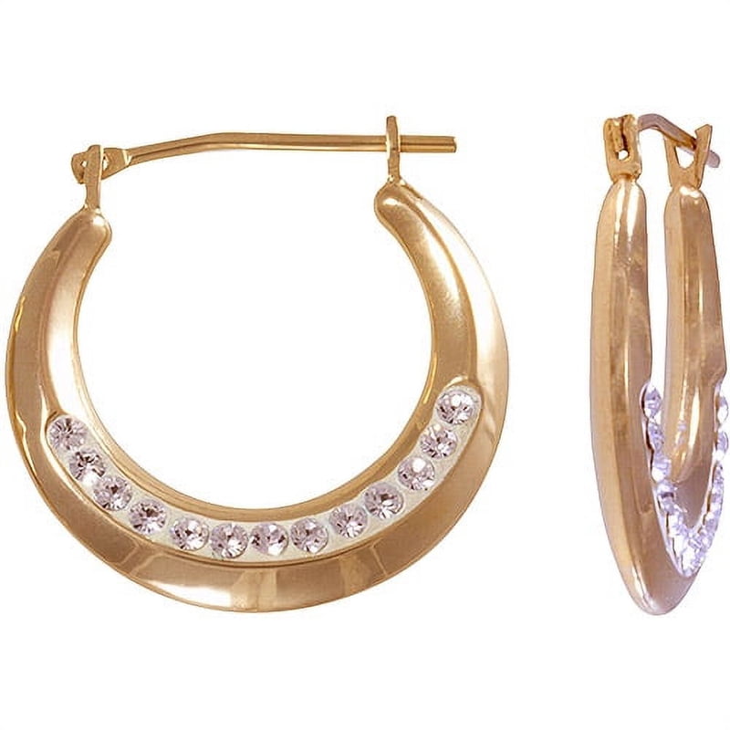 Women's Crystal Accent Hoop Earrings in 18kt Gold Over Sterling Silver