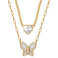 Women's Gold Plated Sterling Silver Heart & Butterfly Necklace Set - 18 Inch