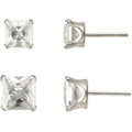 Women's 10kt White Gold Cubic Zirconia Stud Earrings Set - Princess Cut, Hypoallergenic | Gift Box