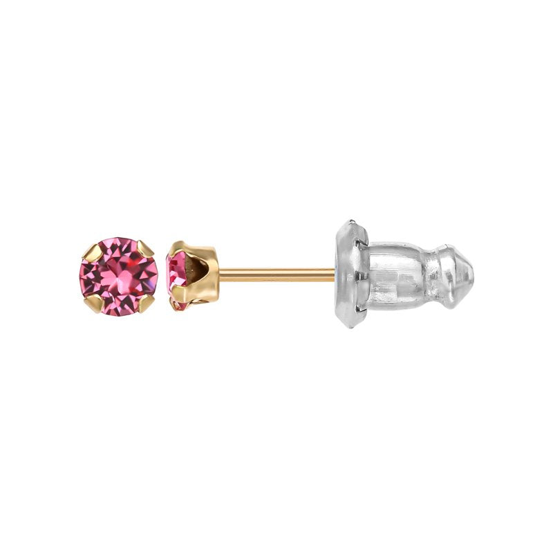 Girls 14K Gold October Birthstone Crystal Stud Earrings - Jewelry Gift