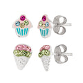 Kids Sterling Silver Crystal Cupcake & Snow-Cone Stud Earrings Set - Hypoallergenic Jewelry for Girls