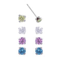 Sterling Silver Cubic Zirconia Stud Earrings Set - 4 Pairs, Multiple Sizes