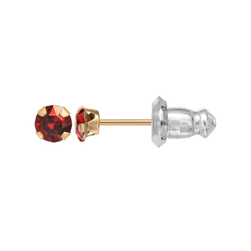 Women's 14K Yellow Gold Birthstone Stud Earrings - January Crystal