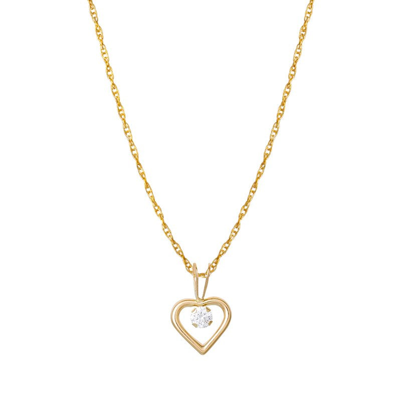 Women's CZ Heart Pendant Necklace - 14K Gold Plated, 18-Inch Chain