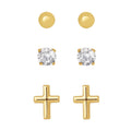 Sterling Silver Gold-Plated Cross & Ball Earrings with Cubic Zirconia for Women