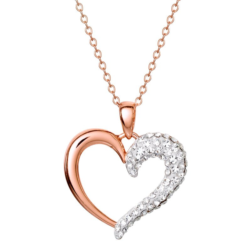 Sterling Silver 14K Gold Plated Heart Pendant Necklace with Crystals - 18 Inch Chain
