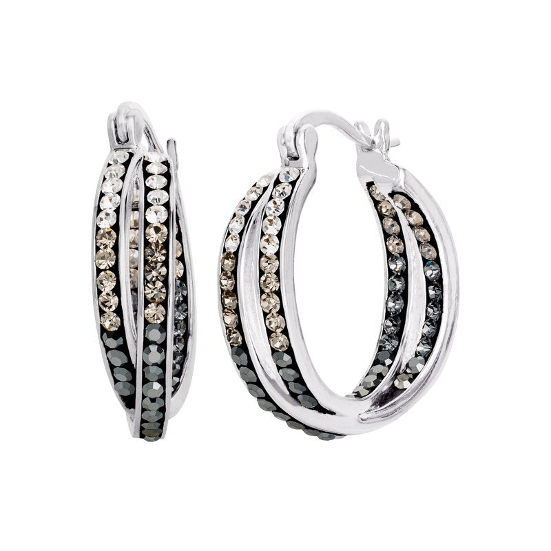 Sterling Silver Black Ombre Crystal Hoop Earrings - Women's Jewelry