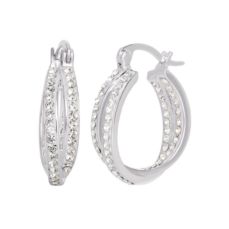 Sterling Silver Crystal Hoop Earrings for Women & Teens - Twist Design