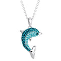 Sterling Silver Dolphin Pendant Necklace with Crystals - 18 Inch Chain