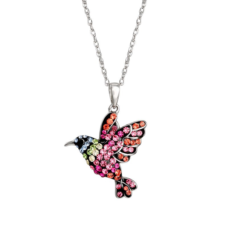 Sterling Silver Crystal Hummingbird Pendant with 18-Inch Chain - Women's Jewelry