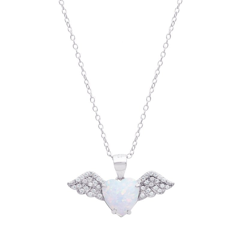 Sterling Silver Cubic Zirconia Angel Wing Pendant Necklace 18 Inch Chain