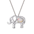 Sterling Silver Elephant Pendant with Cubic Zirconia & Opal - 18-Inch Chain