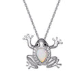 Women’s Sterling Silver Frog Pendant Necklace with Cubic Zirconia and Opal, 18-Inch Chain