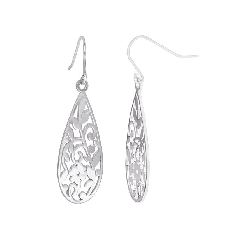 Sterling Silver Flower Filigree Dangle Earrings for Women