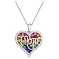 Sterling Silver Multi-Color Crystal Heart Pendant Necklace - 18" Chain for Mom
