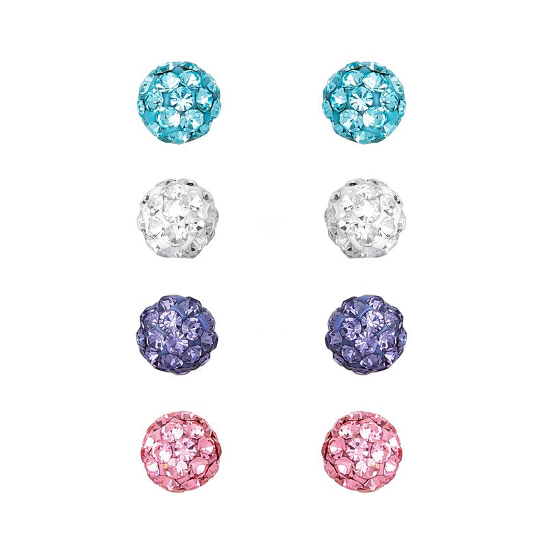 Sterling Silver Multi Crystal Ball Earring Set - 4 Pairs Women’s Jewelry