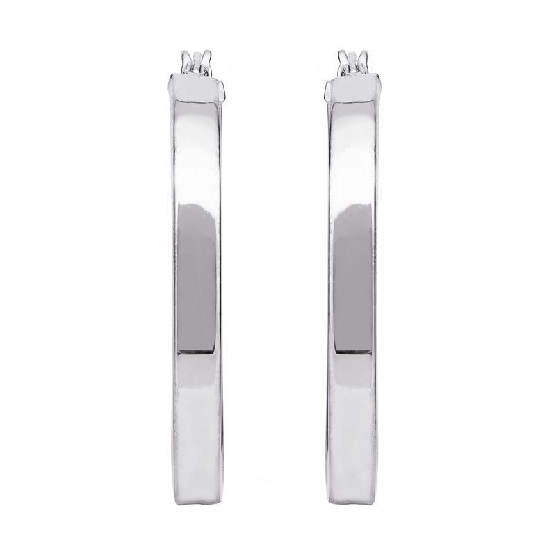 Sterling Silver Rectangular Hoop Earrings for Women - Modern Minimalist Jewelry