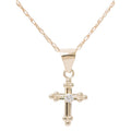 Girls Tween Gold Cross Pendant Necklace 14K Yellow Gold CZ 18 Inch Chain