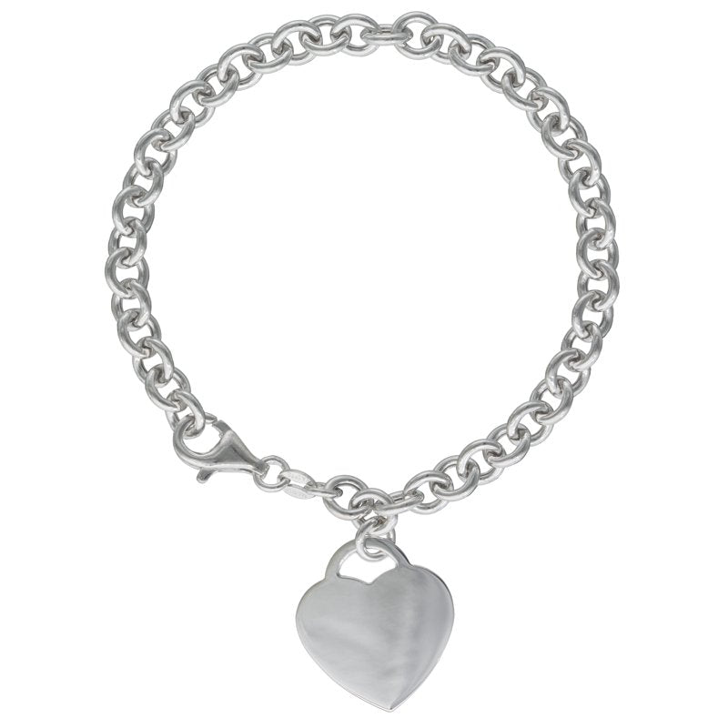Sterling Silver Heart Charm Bracelet 7.5 Inch White Silver Jewelry