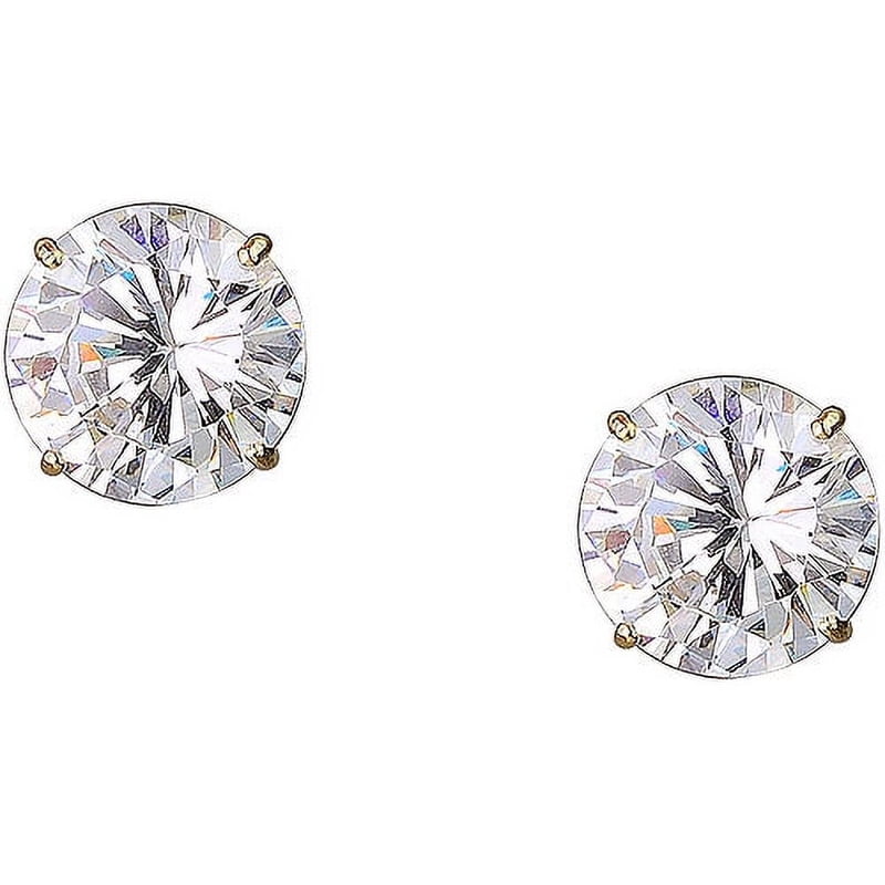 Women's 10K Gold CZ Stud Earrings - 8mm White Cubic Zirconia Jewelry