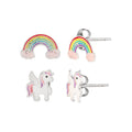 Sterling Silver Rainbow & Unicorn Stud Earrings Set for Girls