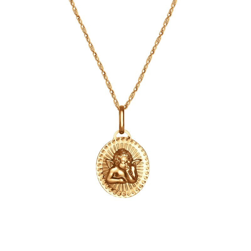 Sterling Silver Gold-Plated Guardian Angel Pendant with 18 Inch Chain - Women's Jewelry