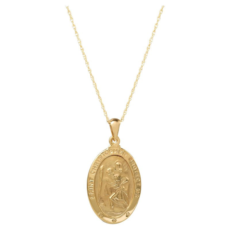 Sterling Silver 14KT Gold Plated Saint Christopher Pendant - Travelers Protection Jewelry