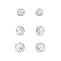 Sterling Silver Crystal Ball Stud Earrings Set - 3 Sizes for Women