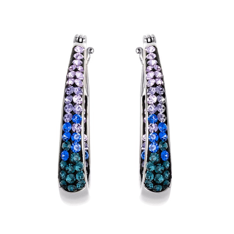 Sterling Silver Blue Crystal Hoop Earrings for Women - Elegant Jewelry Gift