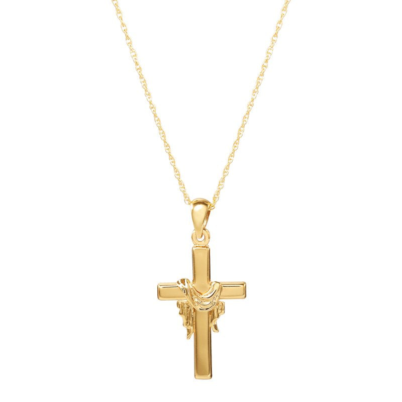 Sterling Silver Cross Pendant Necklace with 14K Gold Plating and 18-Inch Chain