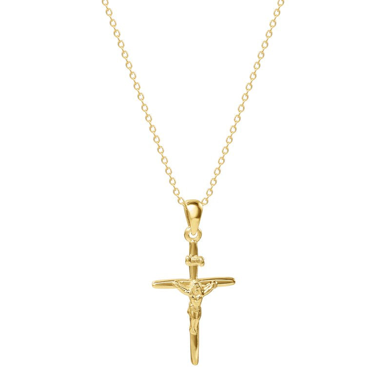 Women's Sterling Silver Gold Plated Crucifix Necklace - 18 Inch Chain