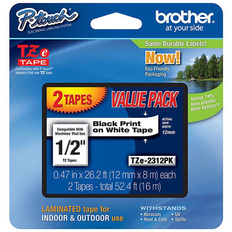 Brother Laminated Label Tape Set - Black on White TZe231, 12 Pack