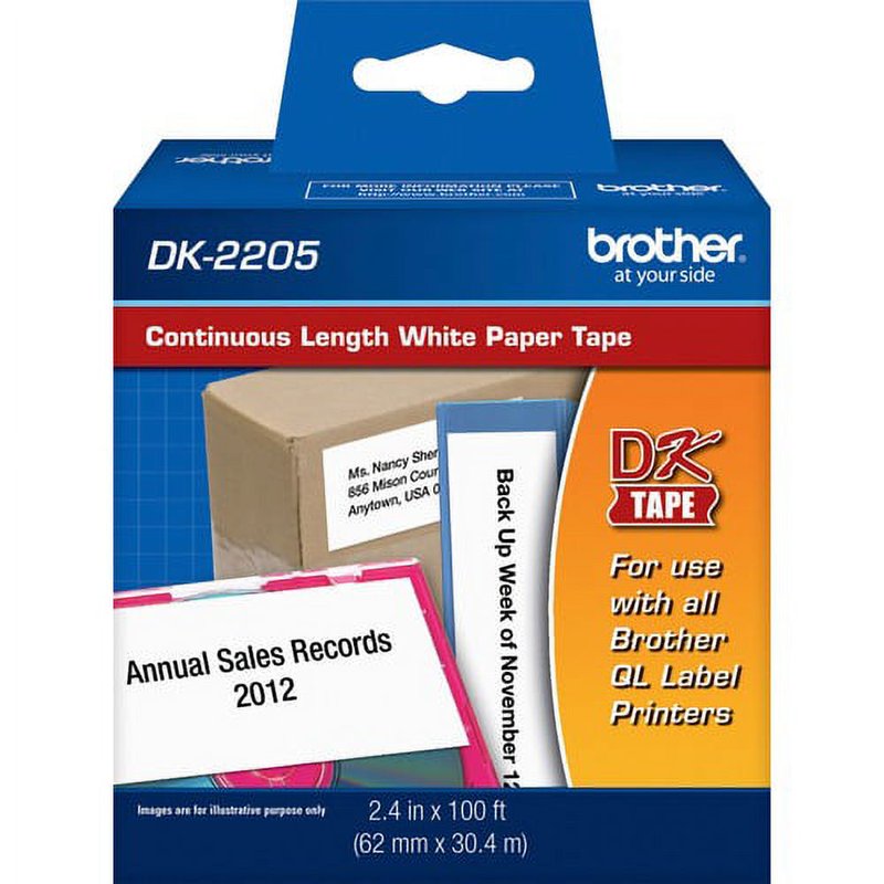 Brother DK2205 Continuous White Label Tape 2.44 inch x 100 ft - Bundle of 5 Rolls