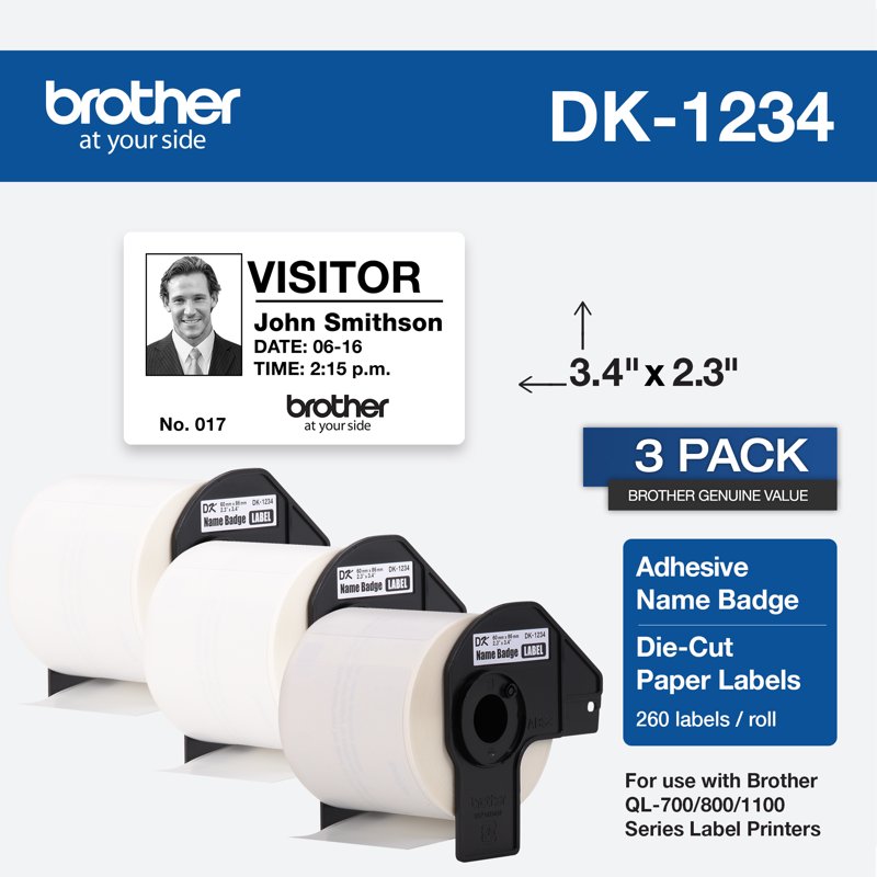 Brother Die-Cut Name Badge Labels 2.3 x 3.4 Inches White Paper 260 Labels per Roll