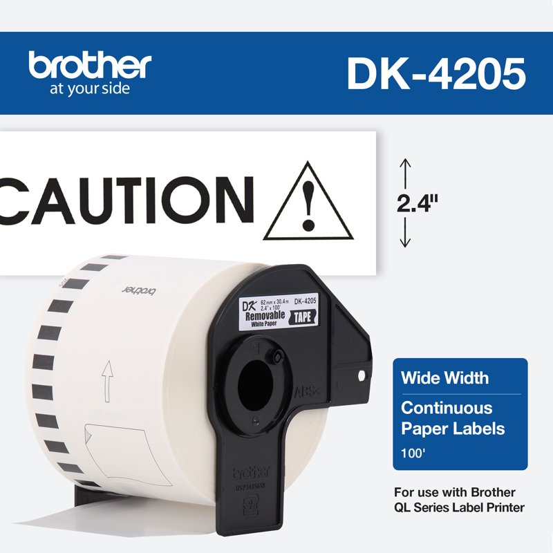 Removable White Paper Label Tape for Brother QL Printers - 2.4 in x 100 ft