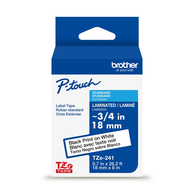 Brother Black on White Laminated Label Tape 3/4in x 26ft for Label Makers