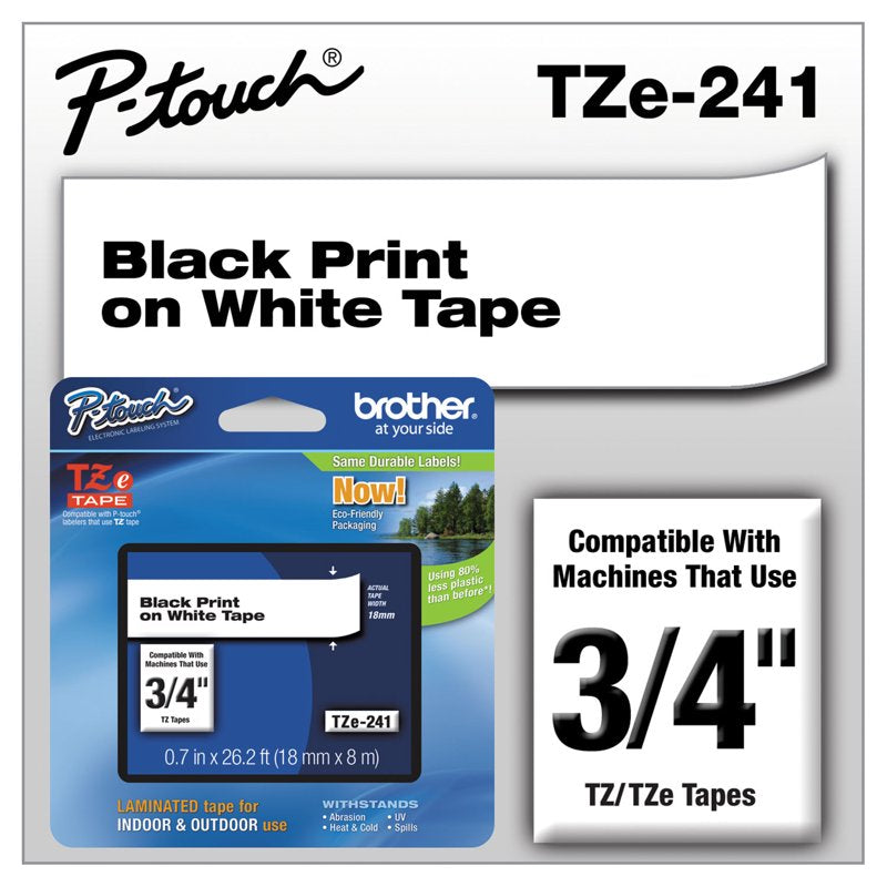 Genuine Laminated Label Tape for P-Touch Printers 3/4" Wide - Black on White