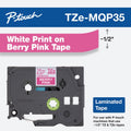 Brother P-Touch Label Tape 0.47" x 26.2' White on Berry Pink Durable Water-Resistant Laminated