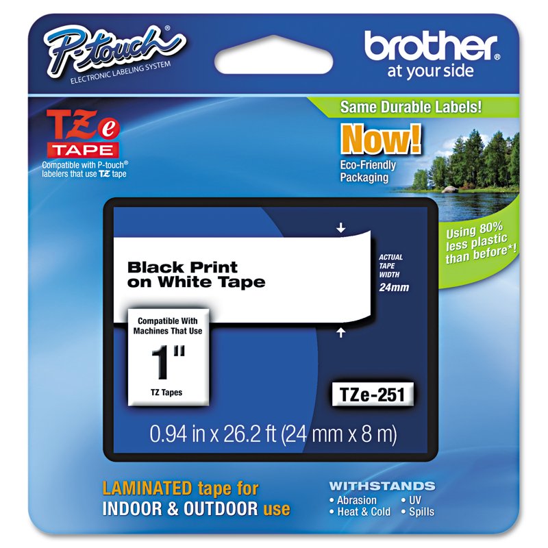 Standard Laminated Label Tape 1 Inch Black on White Water Resistant Indoor Outdoor