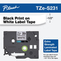 Heavy-Duty Laminated Label Tape for P-Touch Machines - Black on White, 1/2"