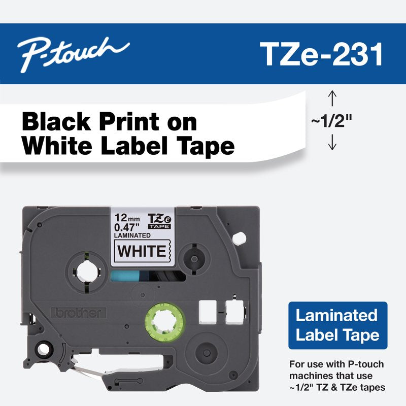 Waterproof Laminated Tape for Label Makers - 1/2 Inch Black on White, Durable Indoor/Outdoor Use