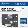 Black on White Laminated Label Tape 1/2 Inch Acid-Free for Label Makers
