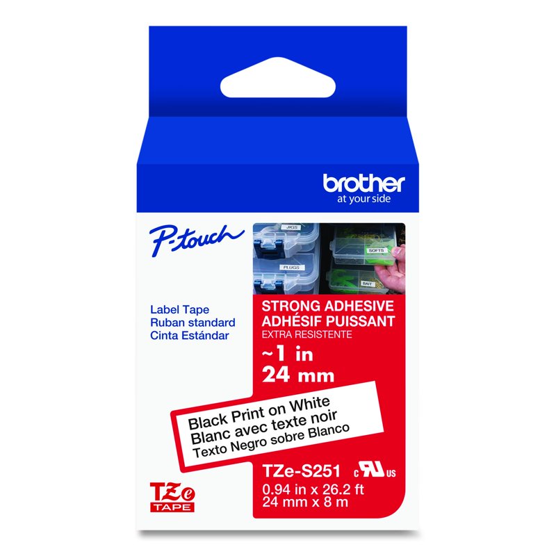 Brother Genuine 1-Inch Black on White Laminated Label Tape for P-Touch