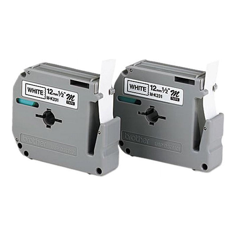 Brother M2312PK 12mm x 26.2ft Black on White Label Tape - 2 Pack